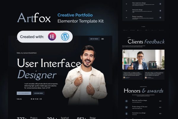 Artfox – 创意作品集 Elementor Pro 模板套件-极客小站