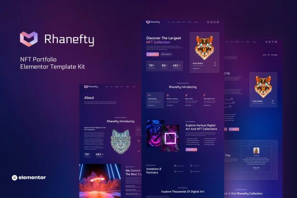 Rhanefty – NFT 投资组合 Elementor 模板套件-极客小站