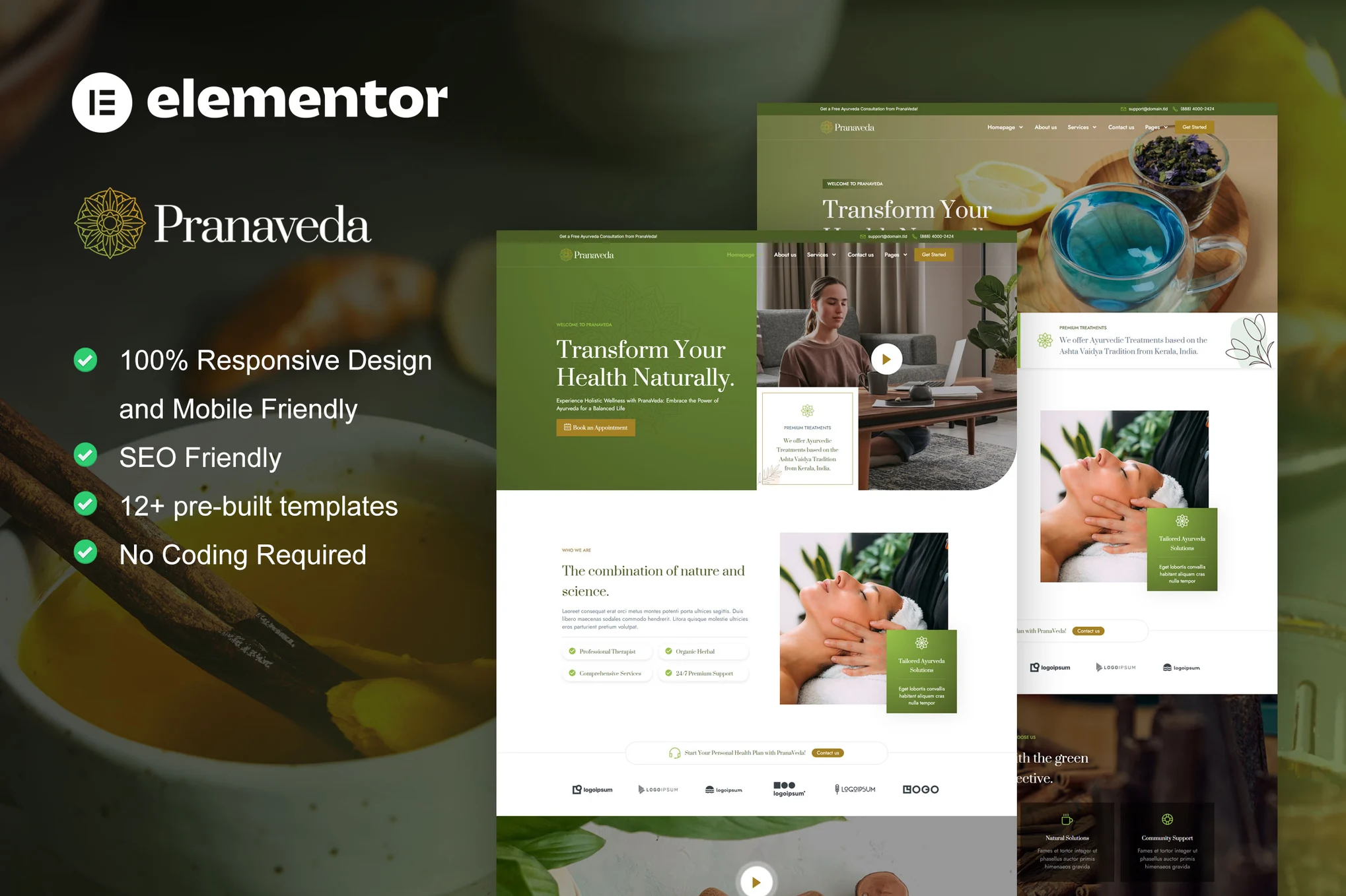 PranaVeda-阿育吠陀治疗和水疗 Elementor Pro 模板套件-极客小站