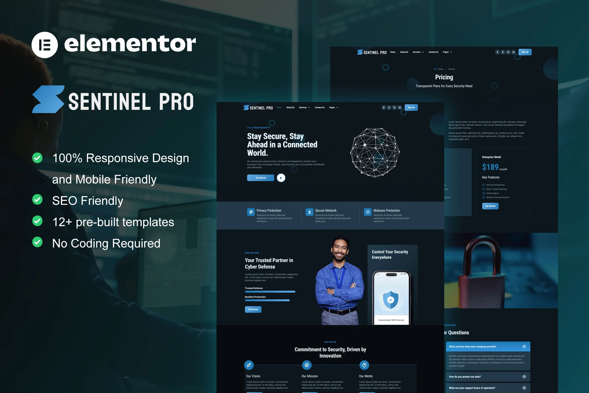 Sentinel – 网络安全服务 Elementor Pro 模板套件-极客小站