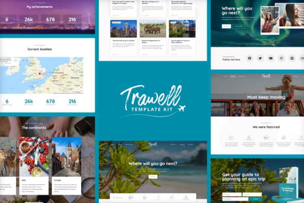 Trawell – 旅游博客 Elementor 模板套件-极客小站