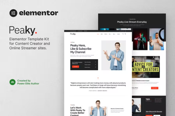 Peaky – 内容创建者和在线流媒体 Elementor 模板工具包-极客小站