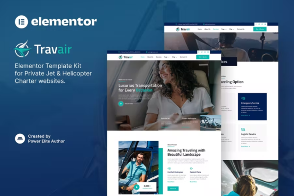 Travair – 私人飞机和直升机包机 Elementor 模板套件-极客小站