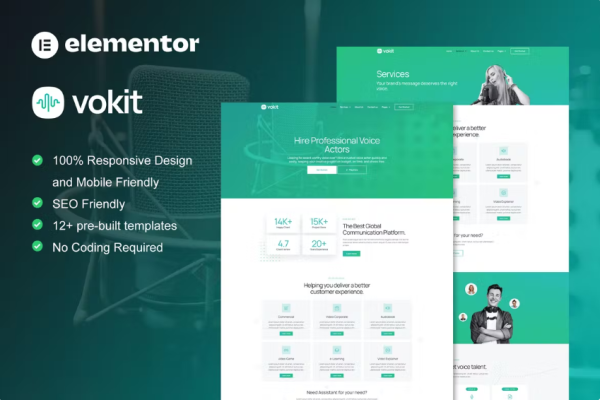 VoKit – Voice Over Services Elementor 模板工具包-极客小站