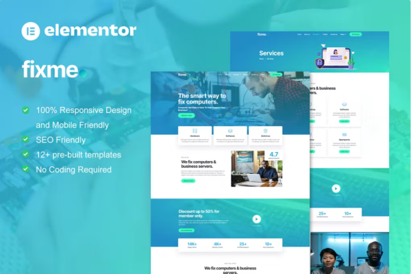 Fixme – 电脑维修服务 Elementor 模板套件-极客小站