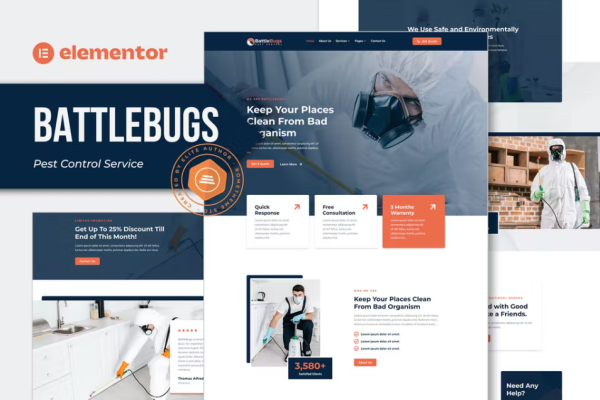 BattleBugs – 害虫控制服务 Elementor 模板工具包-极客小站