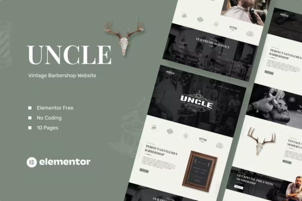 Uncle – 理发店 Elementor 模板套件-极客小站