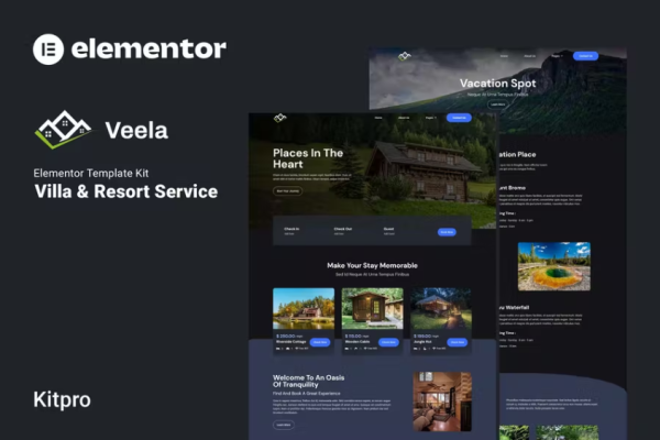 Veela – 度假租赁和度假村 Elementor 模板套件-极客小站