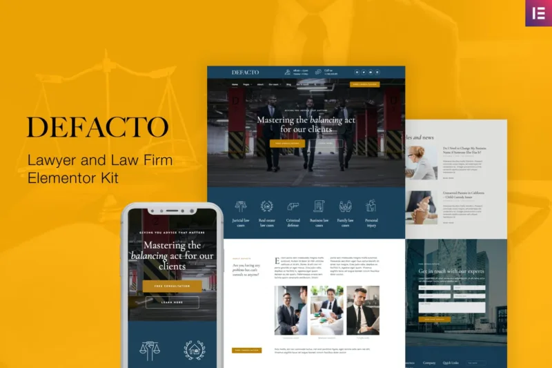 Defacto – 律师与律师事务所 Elementor Template Kit-极客小站