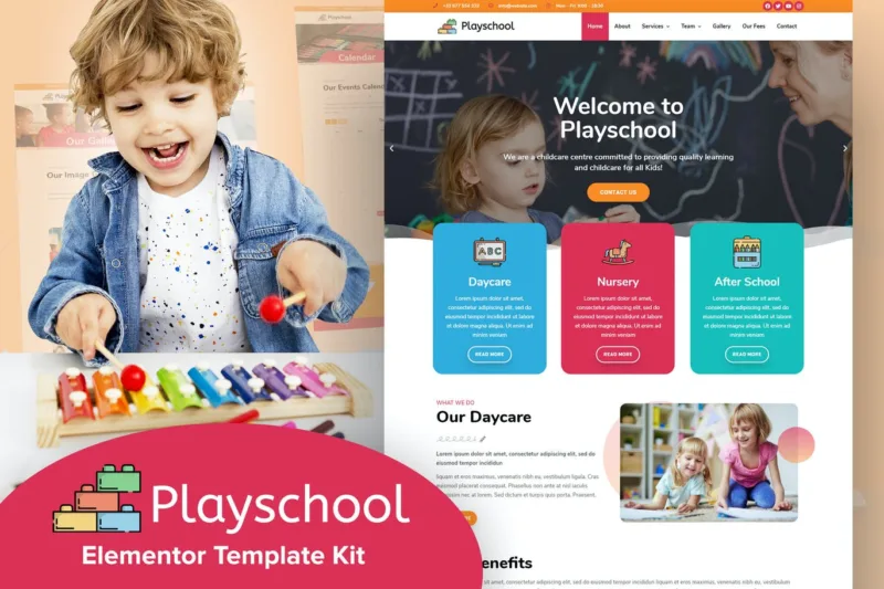 Playschool – 育儿和学校 Elementor Template Kit-极客小站